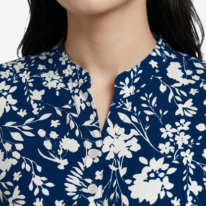 Navy Women Floral Printed Short Kurti – Stylish & Comfortable (Pack of 1)