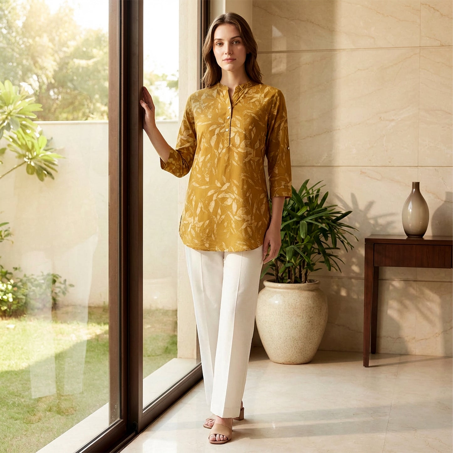 Mustard Women Floral Printed Short Kurti – Stylish & Comfortable (Pack of 1)