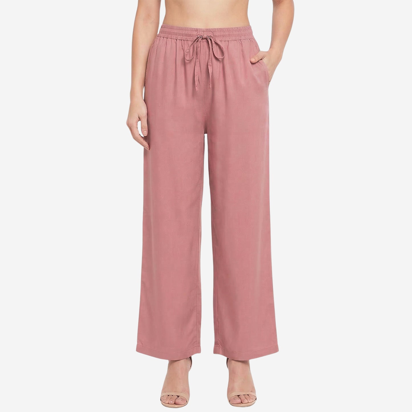 Women Solid Woven Viscose Palazzo -Slate Rose