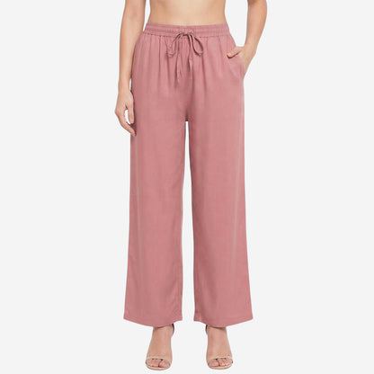 Women Solid Woven Viscose Palazzo -Slate Rose