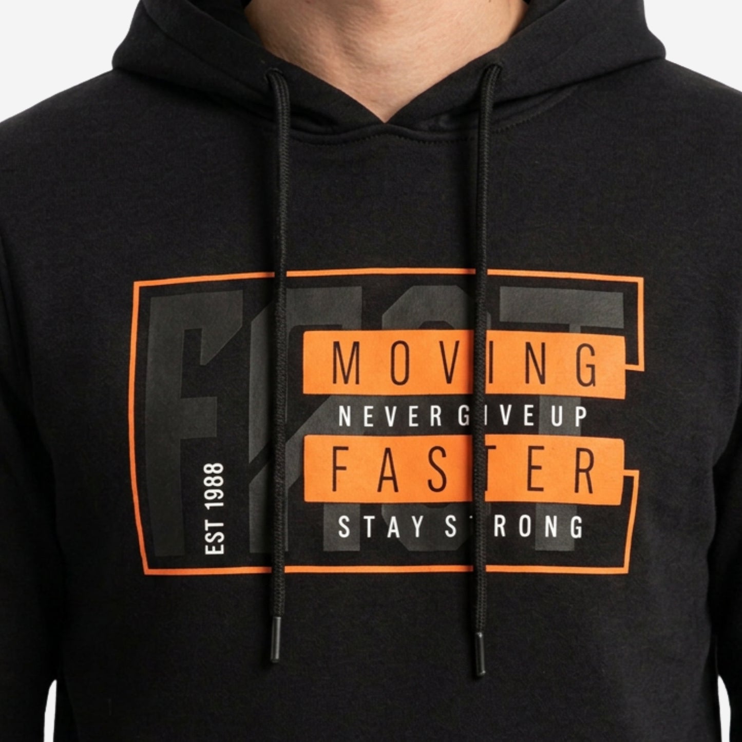 Relaxed Fit Printed Pullover Hoodie for Men (Black)