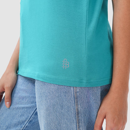 Women Knitted Fabric Regular Fit Short Sleeve Tee/T-shirt - Garden Green