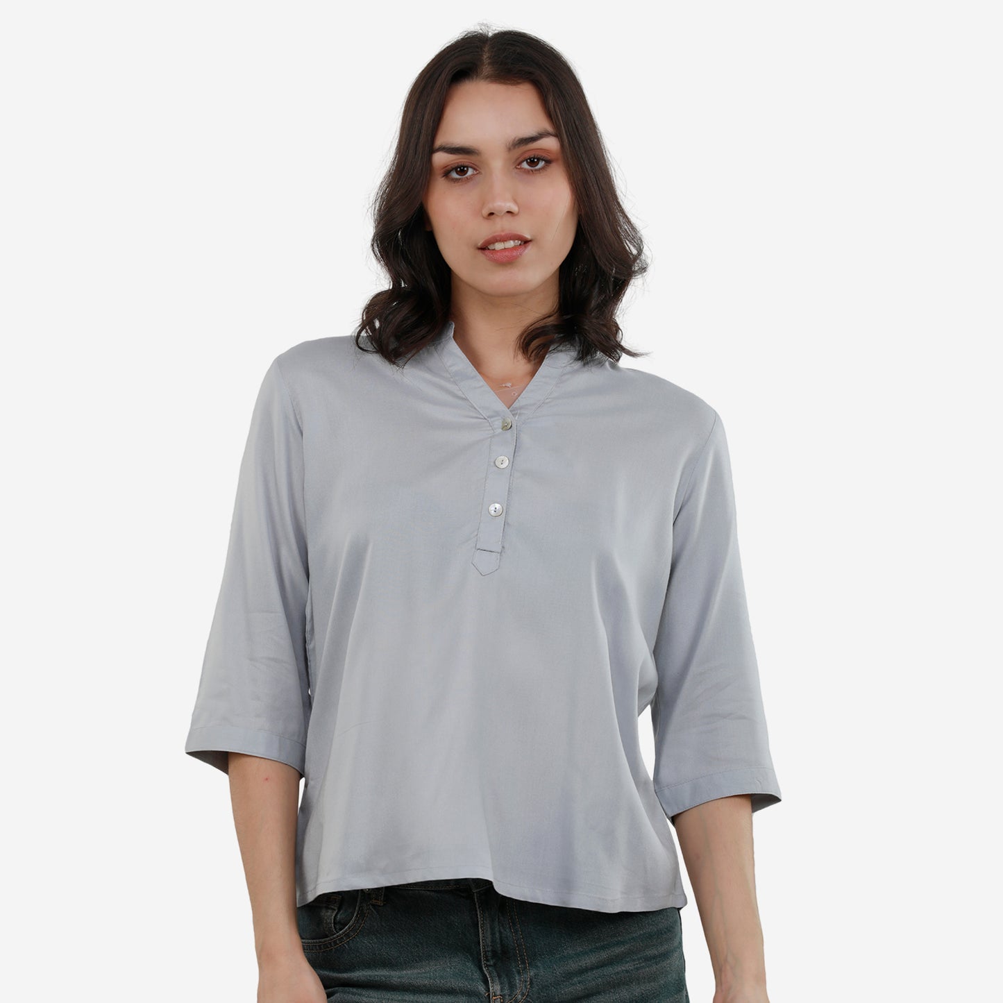 Tunic 3/4 Sleeve Plain Top for Women & Girls (Silver)