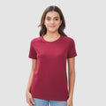 Women Knitted Fabric Regular Fit Short Sleeve Tee/T-shirt - Maroon
