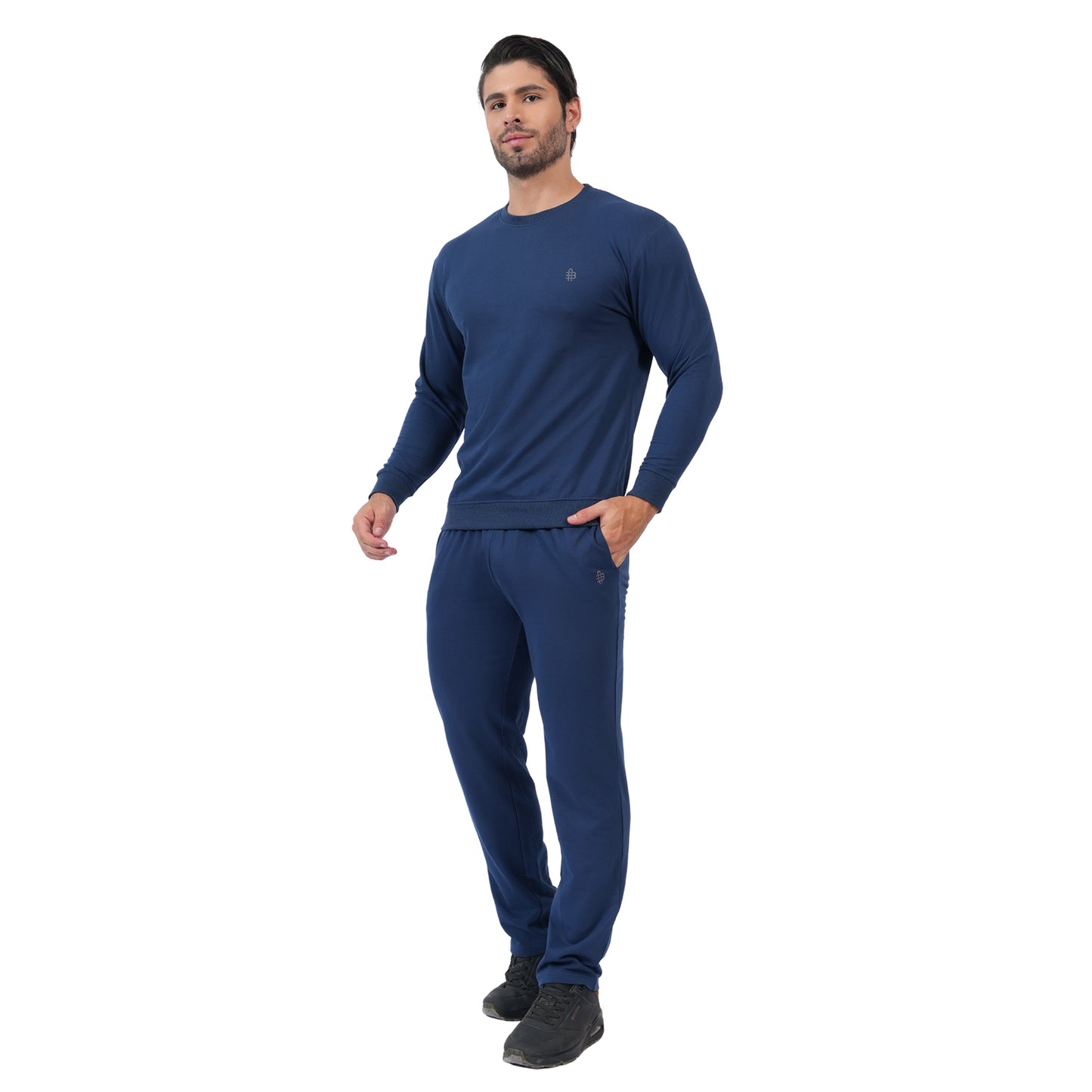 Men's Cotton Blend Solid Co-ord Set Winter Wear (Navy)