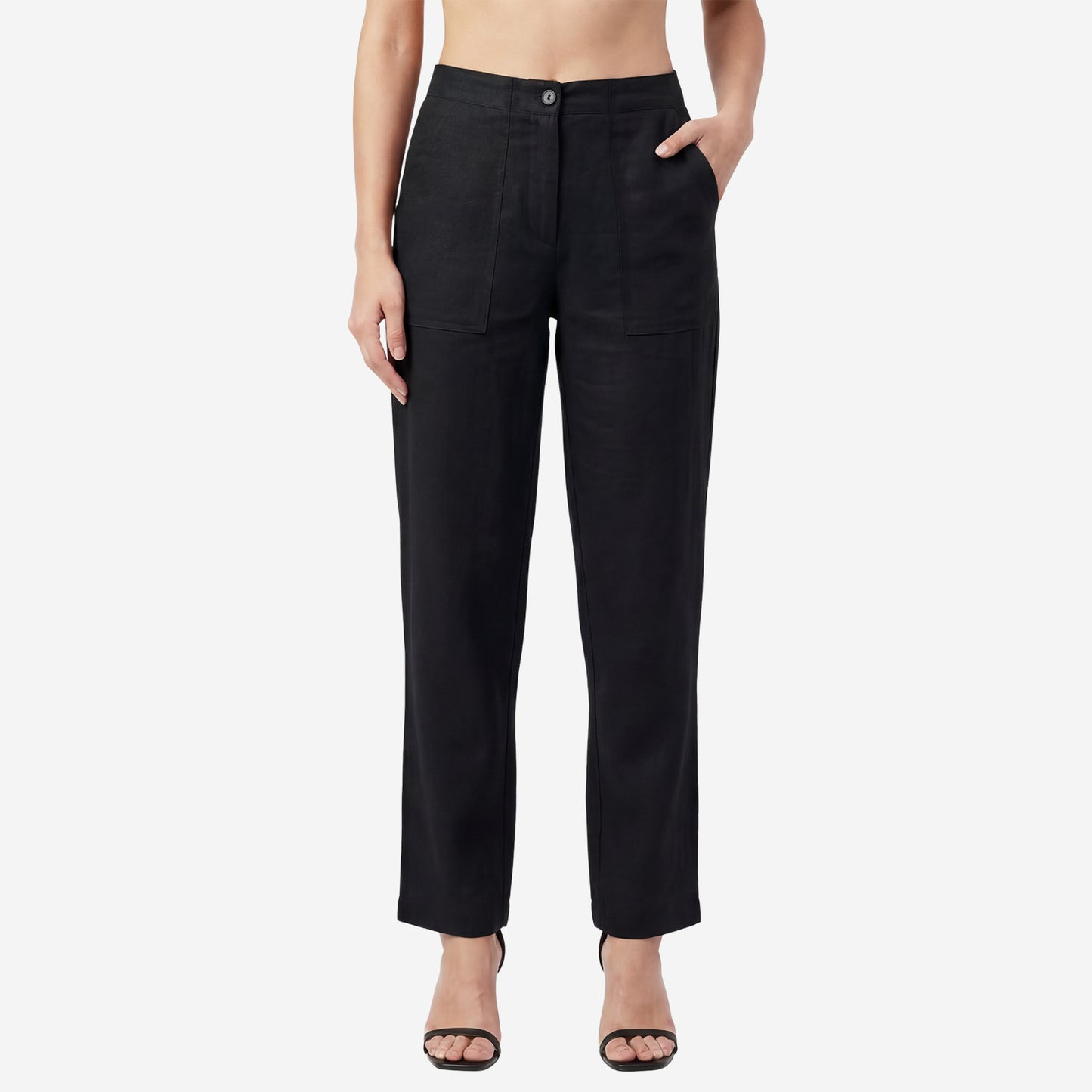 Women Linen Comfort Pants-(Black)