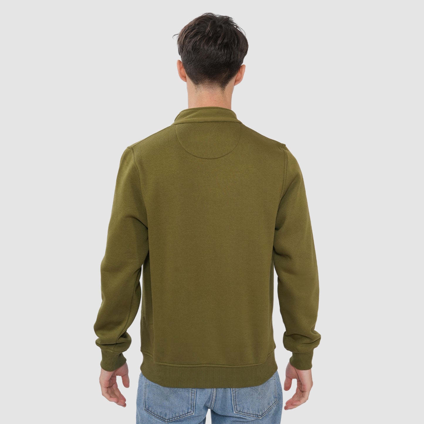 Bonjour Men’s Olive Half Zip Sweatshirt with Kangaroo Pocket