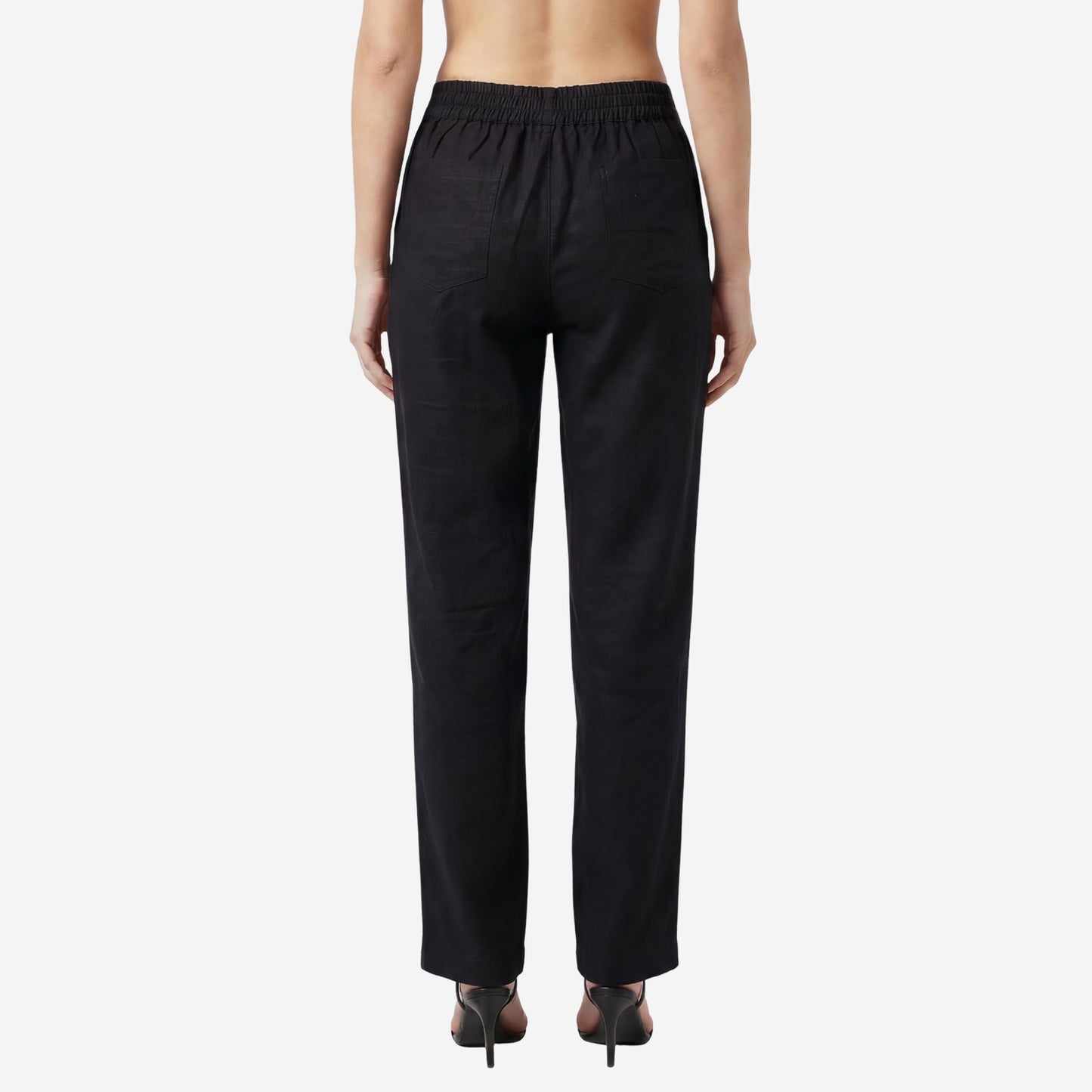 Women Linen Comfort Pants-(Black)
