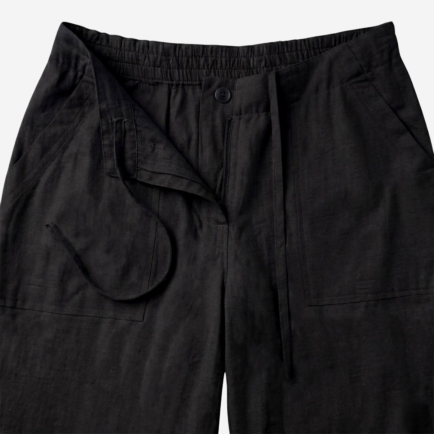 Women Linen Comfort Pants-(Black)
