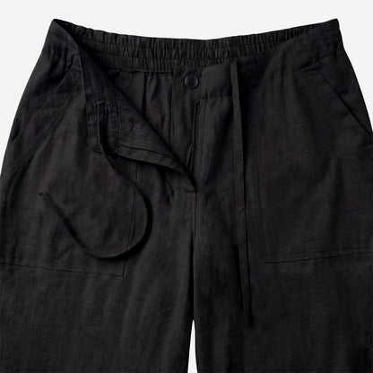 Women Linen Comfort Pants-(Black)