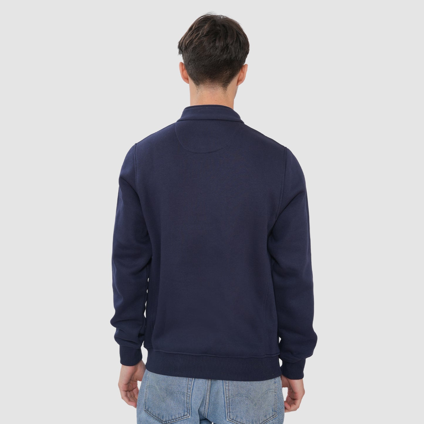 Bonjour Men’s Navy Blue Half Zip Sweatshirt with Kangaroo Pocket