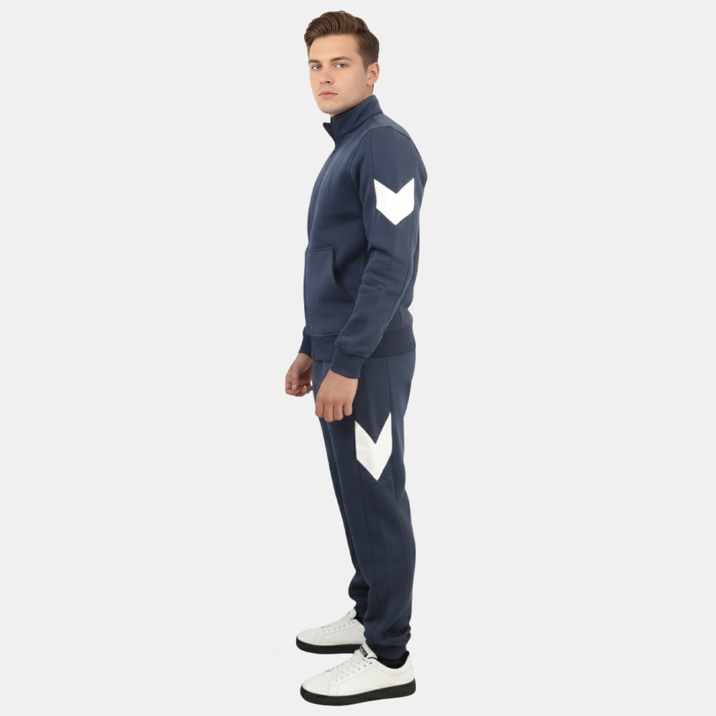 Mens High Neck Winter Wear Black Tracksuit (Navy Blue)