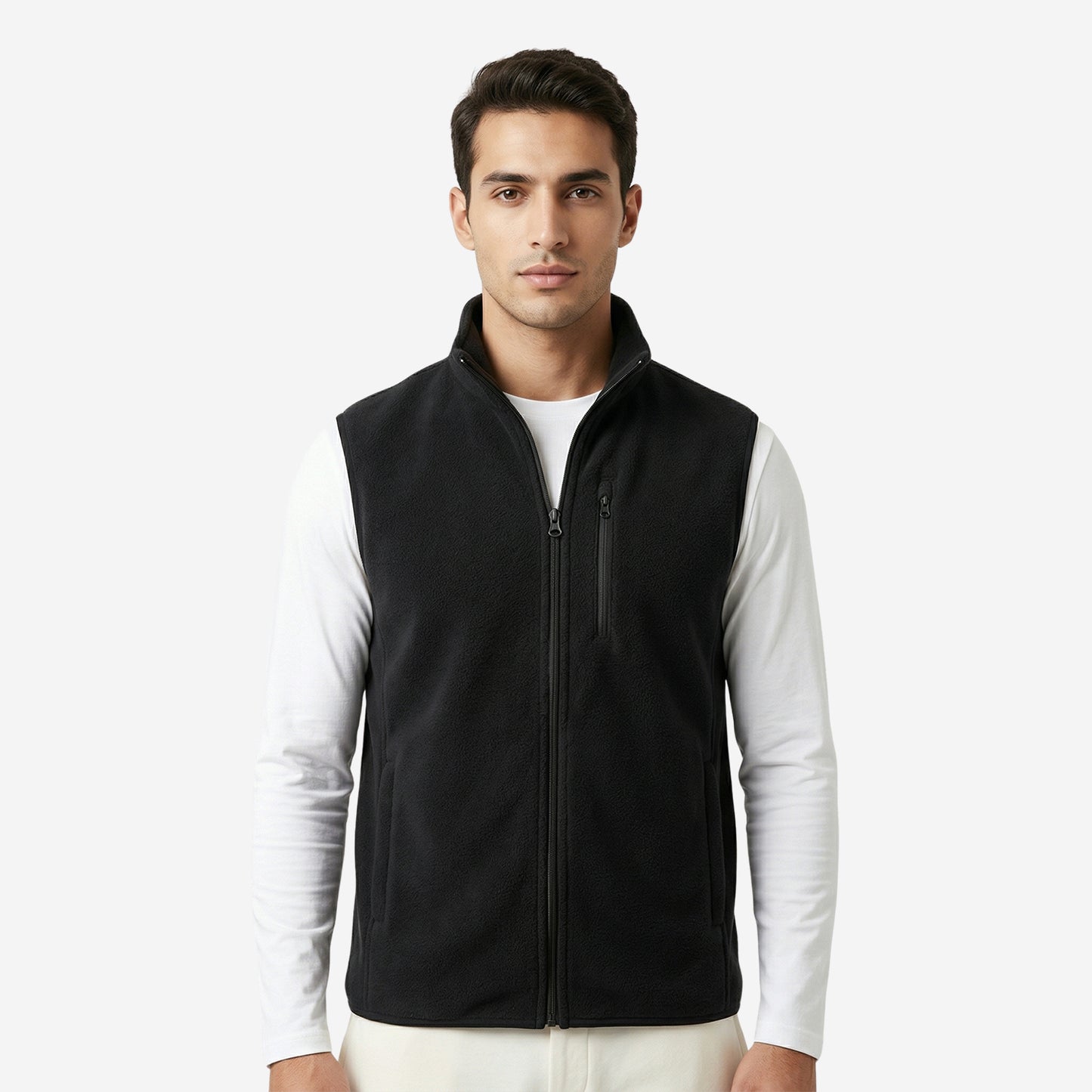 Men’s Black Sleeveless Polar Jacket (Pack of 1)