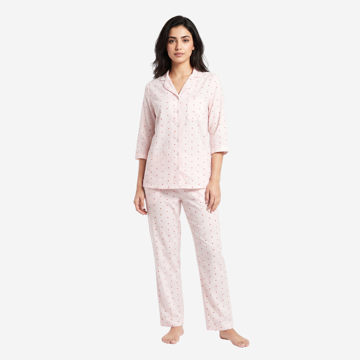 Women Printed Rayon Loungewear Set (Lt. Pink)