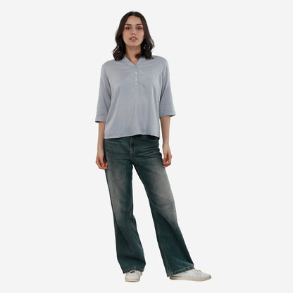 Tunic 3/4 Sleeve Plain Top for Women & Girls (Silver)