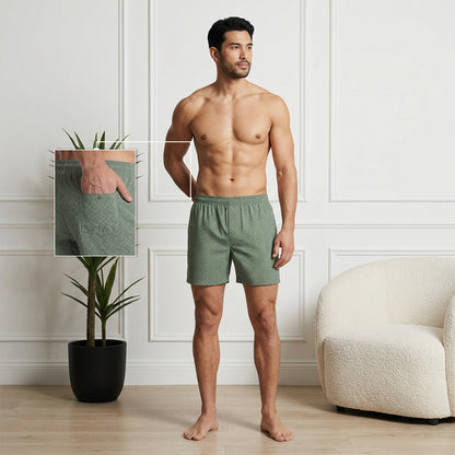 Men’s 100% Cotton Printed Mid-Rise Boxer Shorts - (Sage Green)