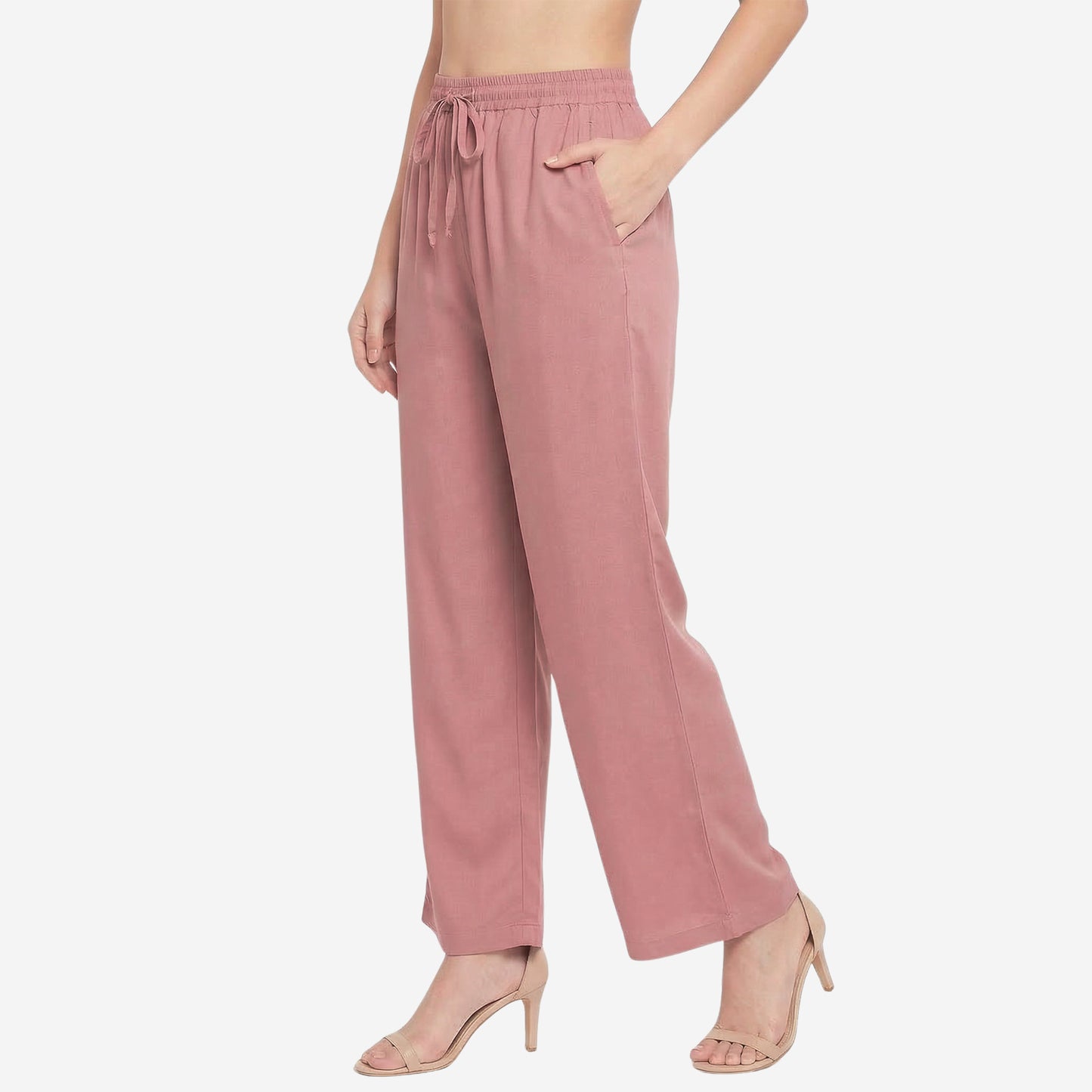 Women Solid Woven Viscose Palazzo -Slate Rose