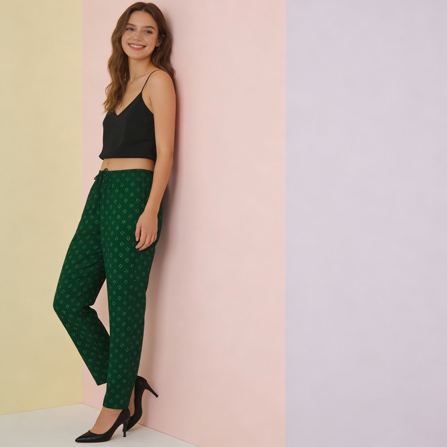 Women Printed Rayon Relaxed-Fit Lounge Pyjama Pants - Green