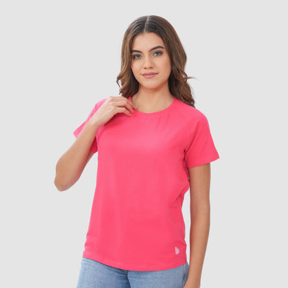 Women Knitted Fabric Regular Fit Short Sleeve Tee/T-shirt - Rose