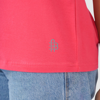 Women Knitted Fabric Regular Fit Short Sleeve Tee/T-shirt - Rose