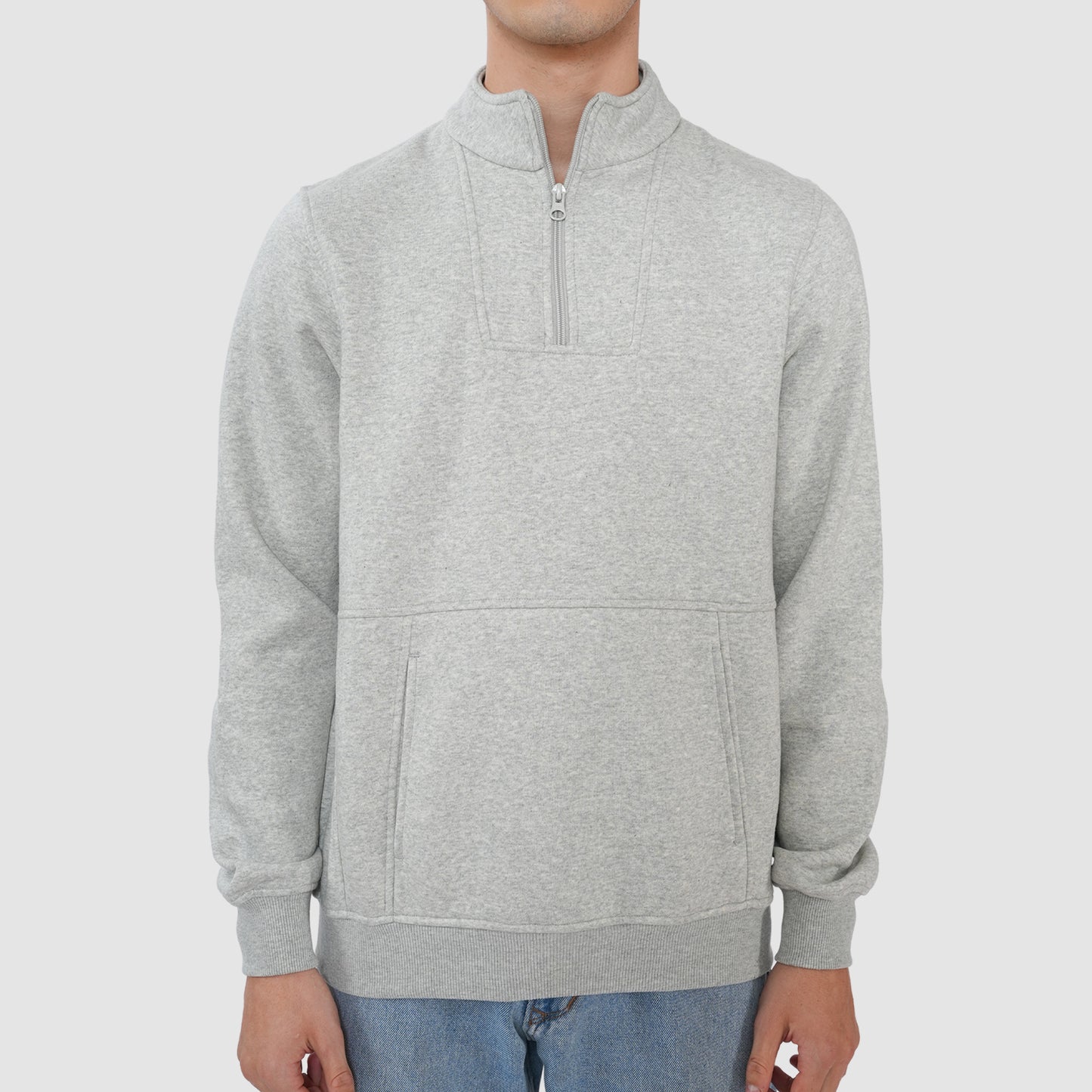 Bonjour Men’s Grey Half Zip Sweatshirt with Kangaroo Pocket