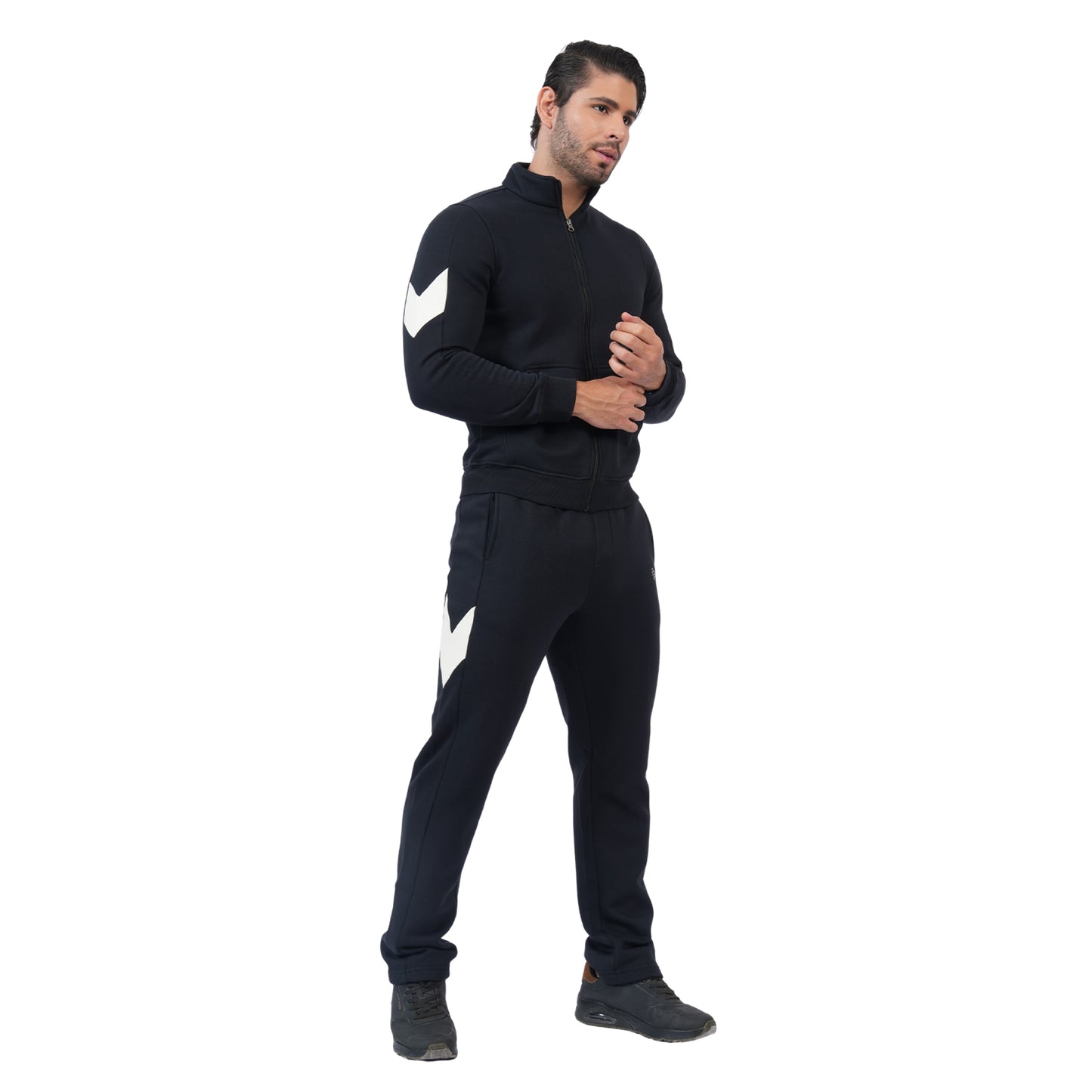 Mens High Neck Winter Wear Black Tracksuit