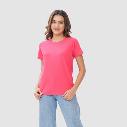 Women Knitted Fabric Regular Fit Short Sleeve Tee/T-shirt - Rose