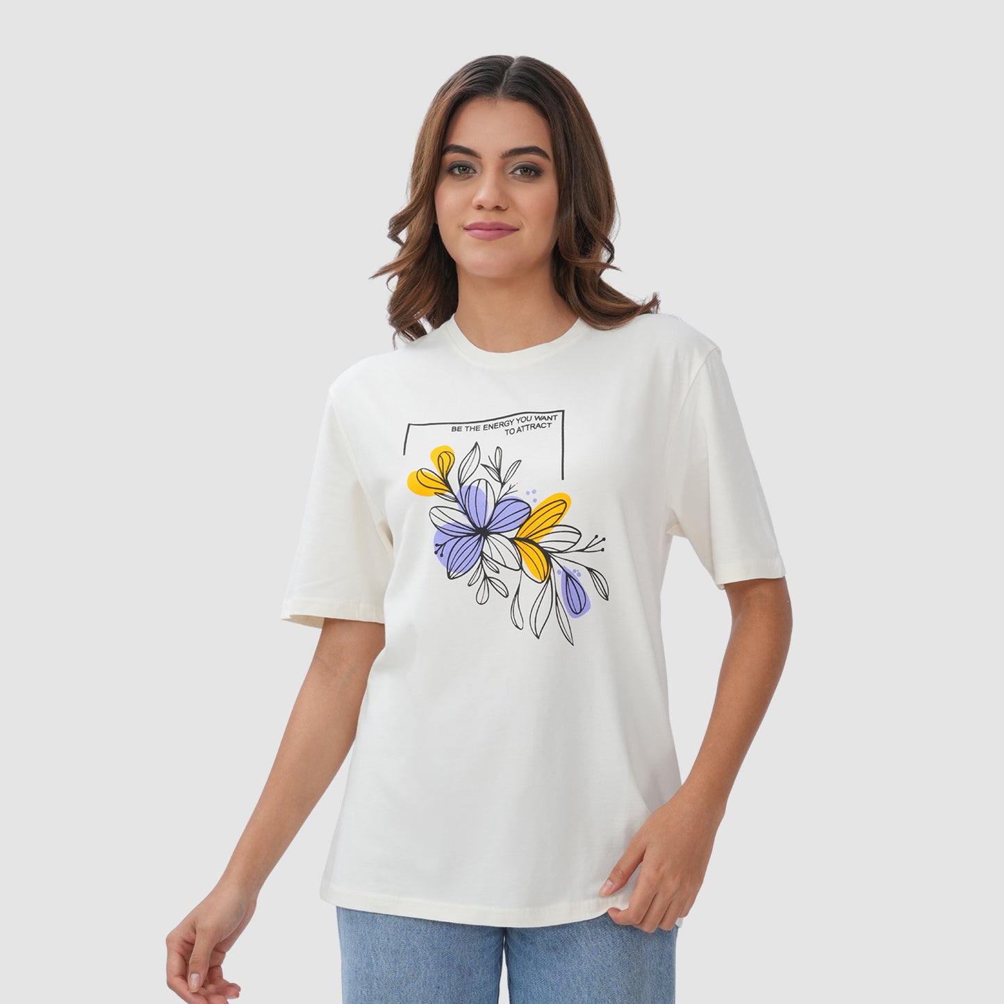 Women Knitted Fabric Regular Fit Half Sleeve Tee/T-shirt - Off White