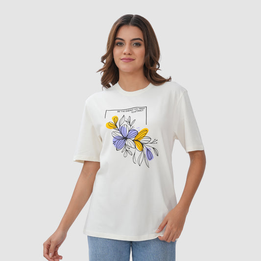 Women Knitted Fabric Regular Fit Half Sleeve Tee/T-shirt - Off White