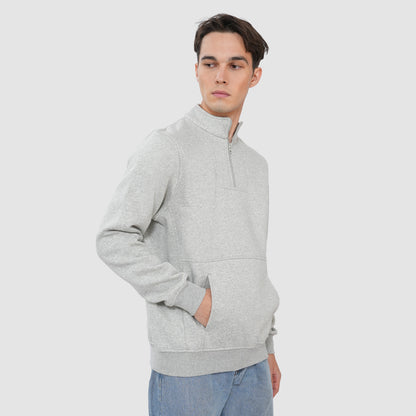 Bonjour Men’s Grey Half Zip Sweatshirt with Kangaroo Pocket