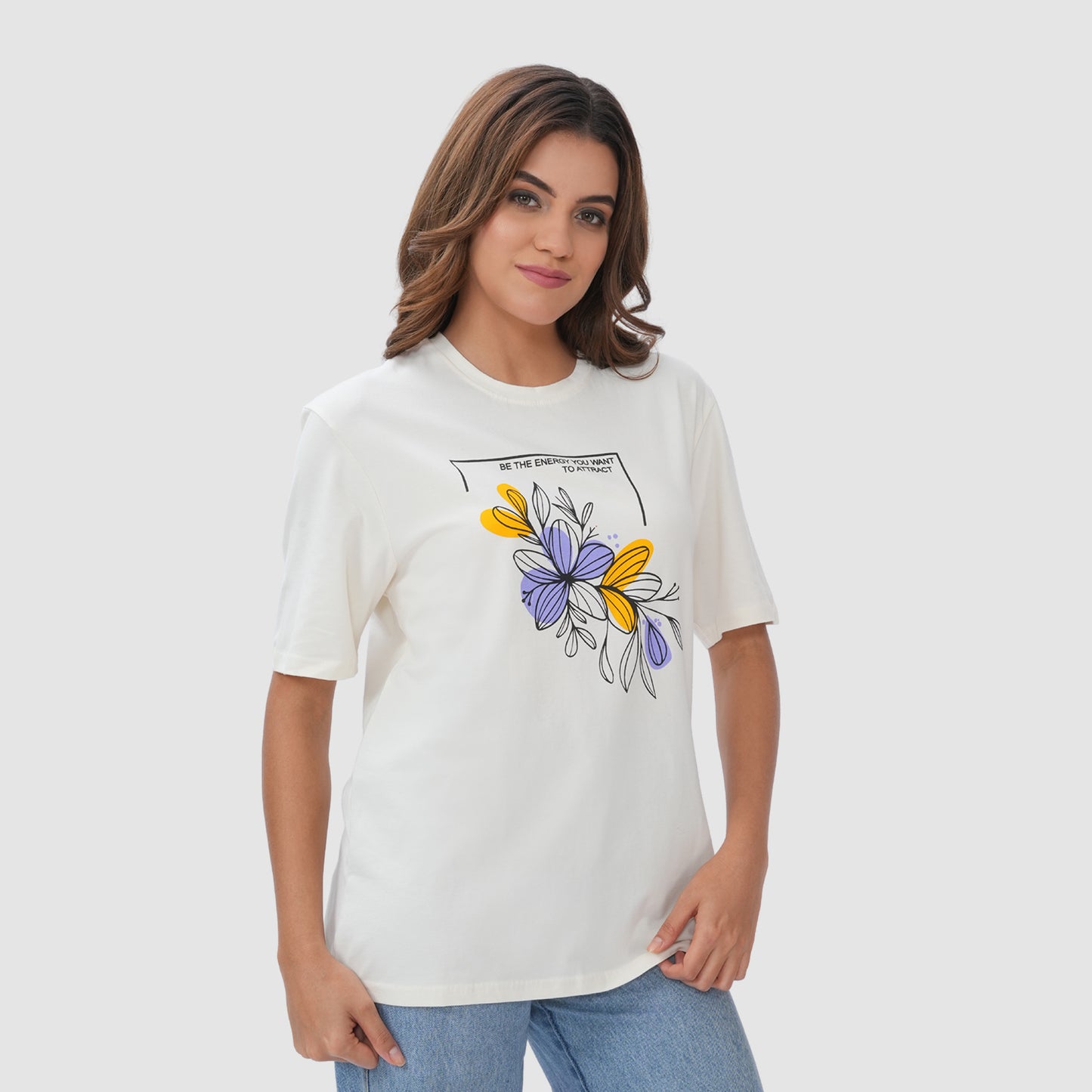 Women Knitted Fabric Regular Fit Half Sleeve Tee/T-shirt - Off White