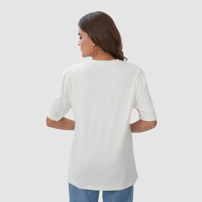 Women Knitted Fabric Regular Fit Half Sleeve Tee/T-shirt - Off White
