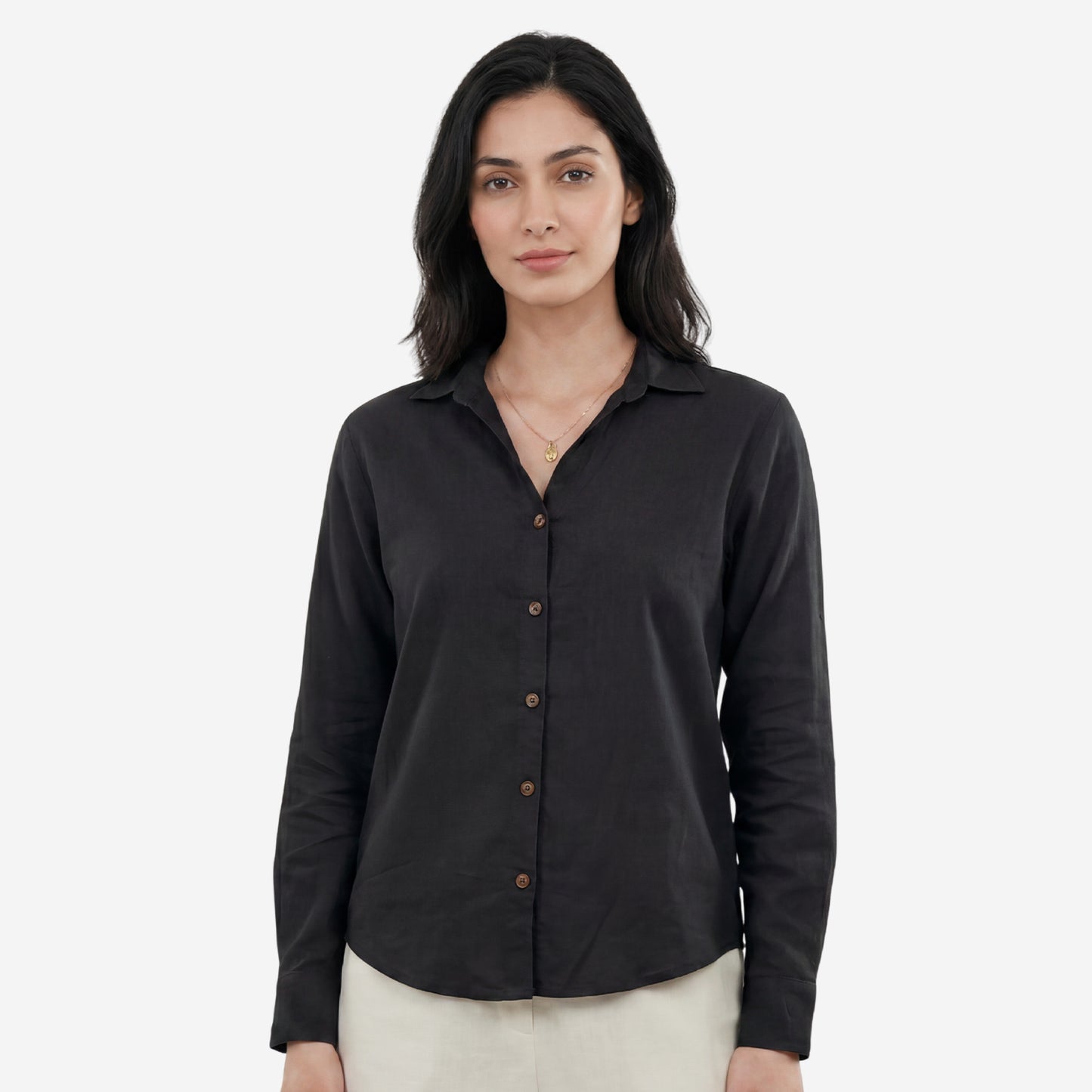 Women Linen Comfort Shirt - (Black)