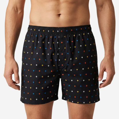 Men’s 100% Cotton Printed Mid-Rise Boxer Shorts - (Black)