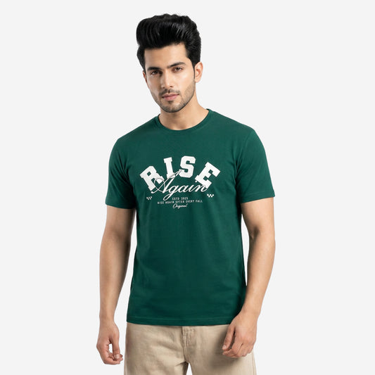 Men's Green Printed Round Neck Short Sleeve T-Shirt