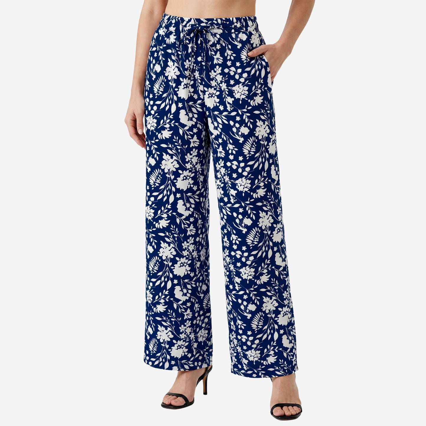 Navy Floral Printed Palazzo for Women | Comfortable Fit (Pack of 1)