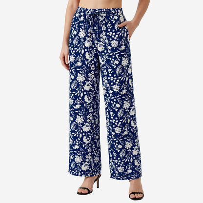 Navy Floral Printed Palazzo for Women | Comfortable Fit (Pack of 1)