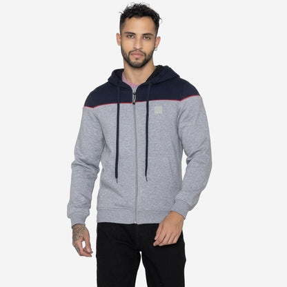 Relaxed Fit Printed Zip-Through Hoodie for Men (Grey)