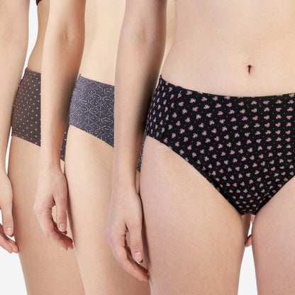 Women's Cotton Mid-Waist Full Coverage Printed Hipster Panties - (Pack of 3)