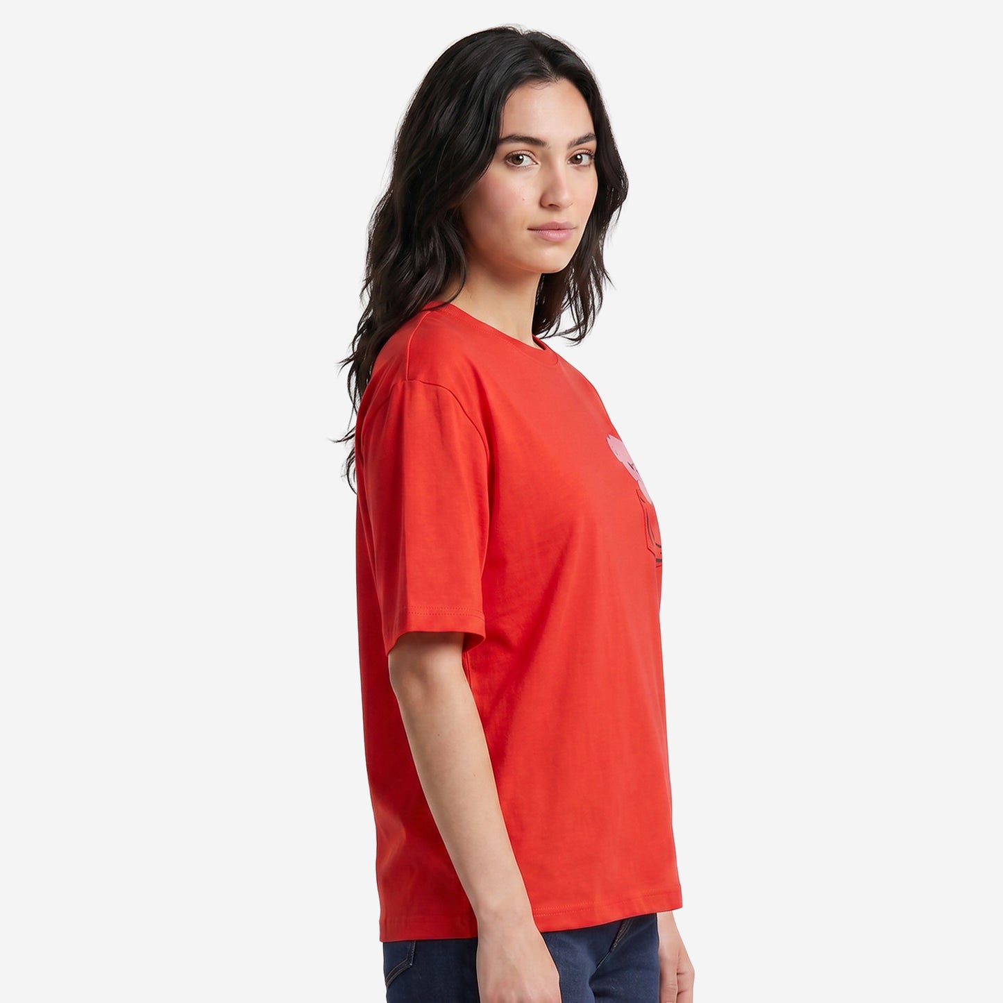 Women's True Red Oversized Printed T-Shirt