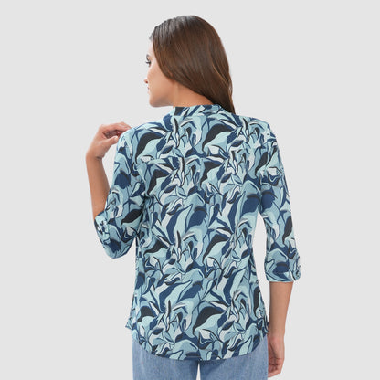 Women’s Printed Cotton Casual Top with 3/4 Sleeves & Button Placket