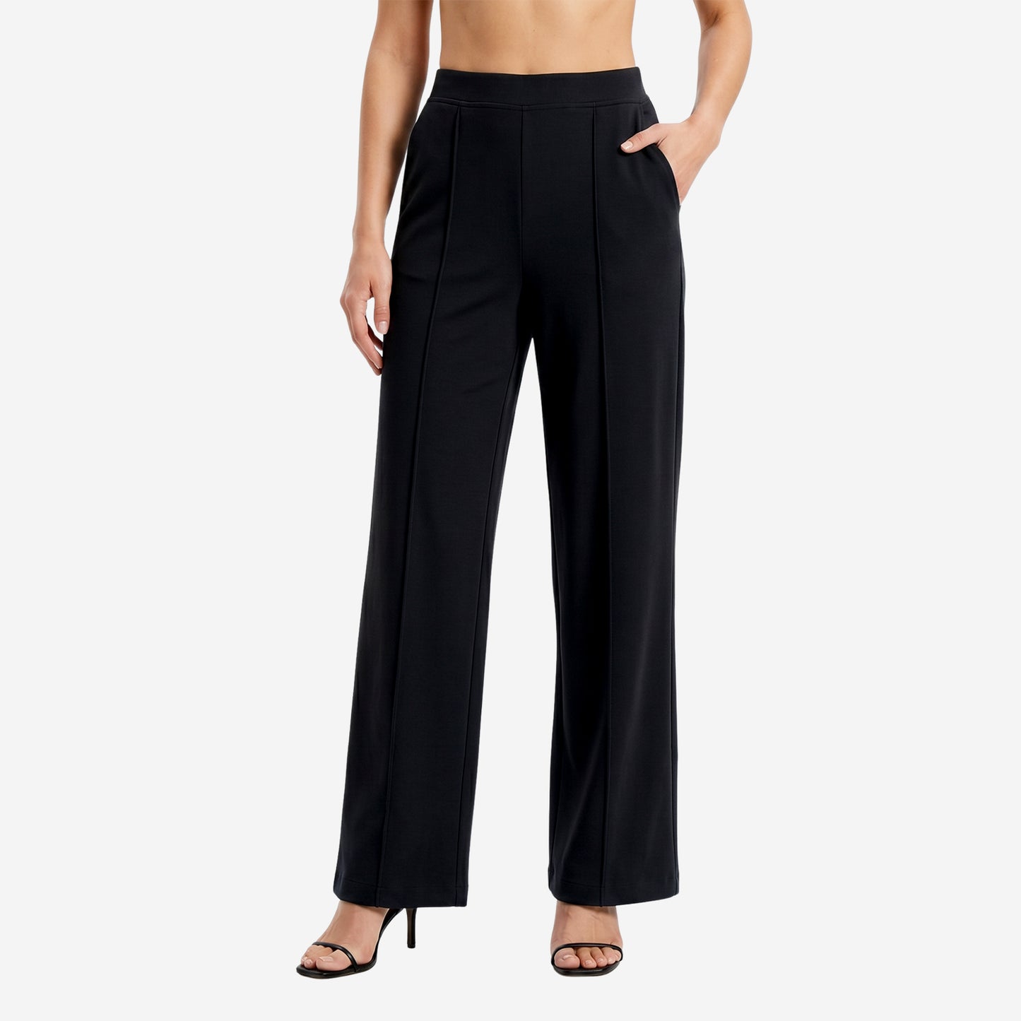 Women Solid Black Straight Pants