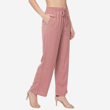 Women Solid Woven Viscose Palazzo -Slate Rose