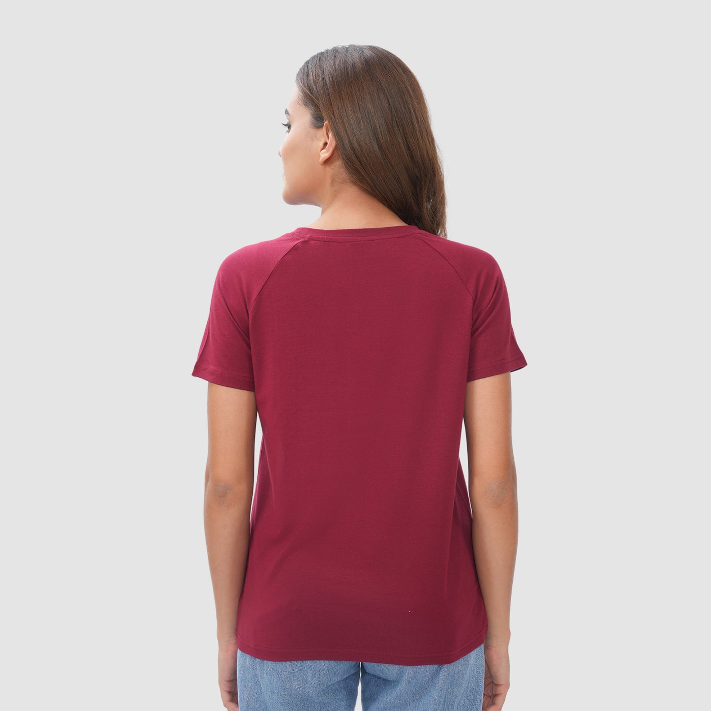 Women Knitted Fabric Regular Fit Short Sleeve Tee/T-shirt - Maroon