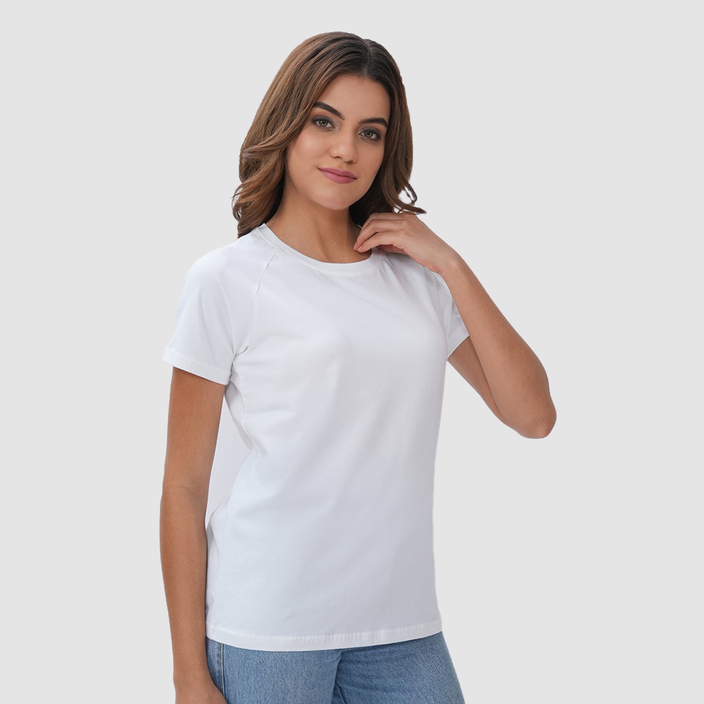 Women Knitted Fabric Regular Fit Short Sleeve Tee/T-shirt - White