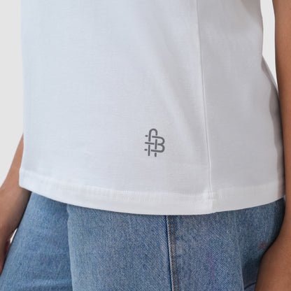 Women Knitted Fabric Regular Fit Short Sleeve Tee/T-shirt - White