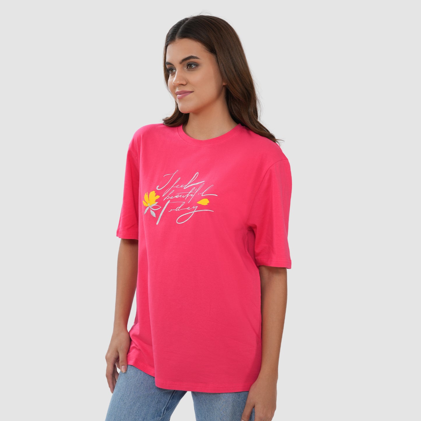 Women-Knitted-Fabric-Regular-Fit-Half-Sleeve-Tee/T-shirt - Crimson