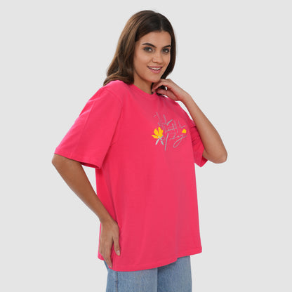 Women-Knitted-Fabric-Regular-Fit-Half-Sleeve-Tee/T-shirt - Crimson