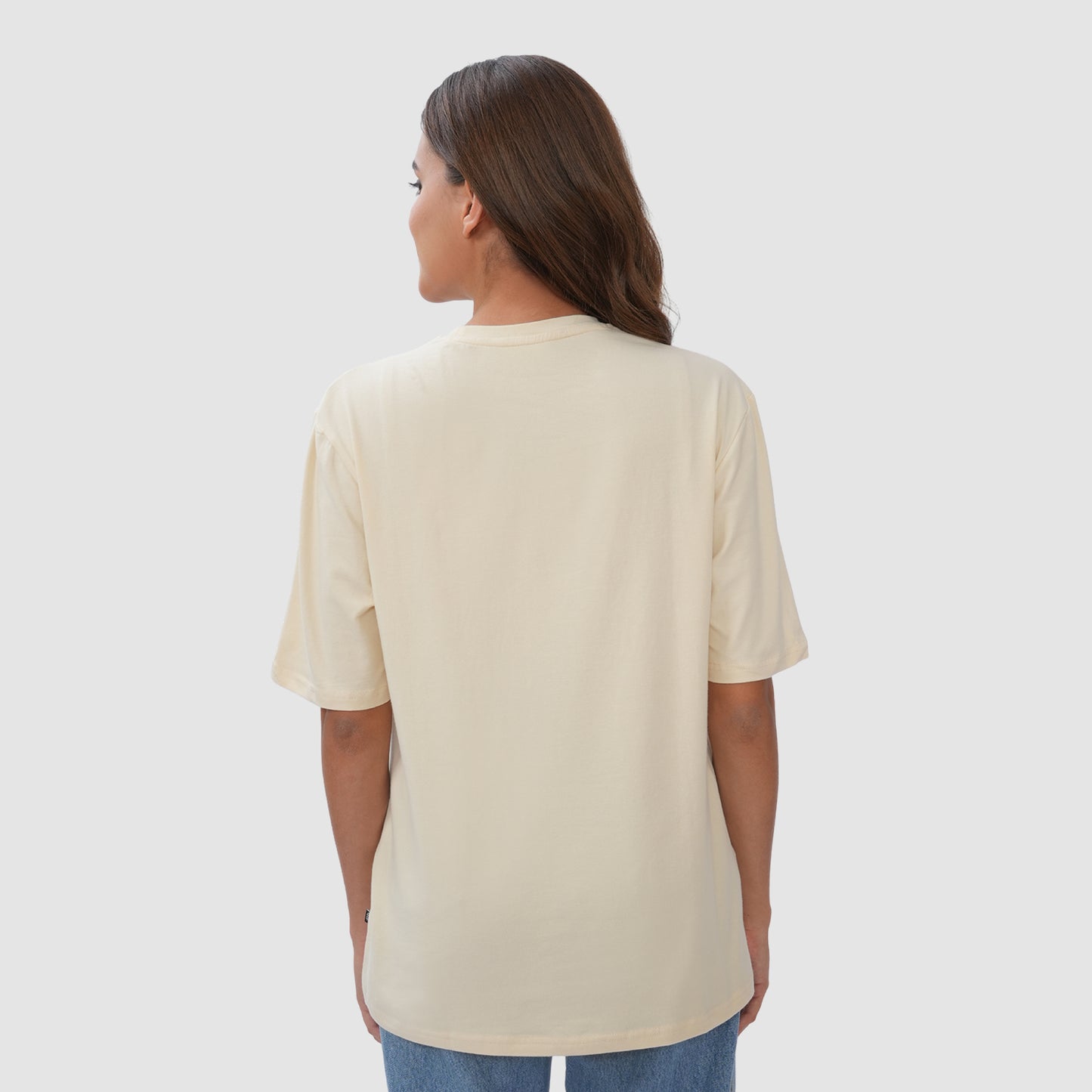 Women Knitted Fabric Regular Fit Half Sleeve Tee/T-shirt - Butter Milk