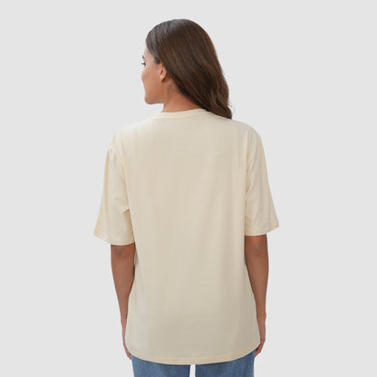 Women Knitted Fabric Regular Fit Half Sleeve Tee/T-shirt - Butter Milk